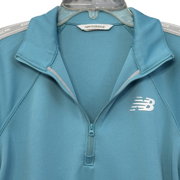 New Balance Blue Logo Tape Quarter Zip Pullover Sweatshirt Medium - Picture 3 of 5